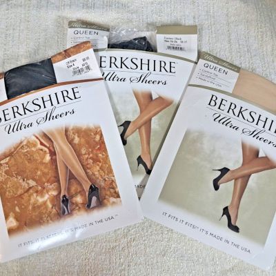 Berkshire Queen Pantyhose Size 1X-2X Ultra Sheer Control Top Cream Black